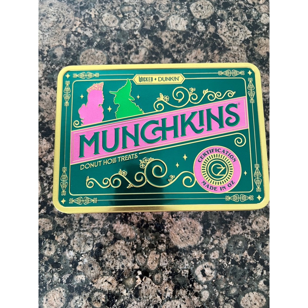 Dunkin Wicked Munchkins Tin Limited Edition Green Pink Gold Donut Hole Box